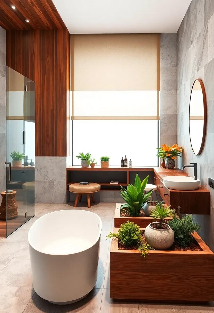 Plant ⁤Paradise: Place wooden planters with greenery⁣ to enhance‌ the natural feel of your bathroom space