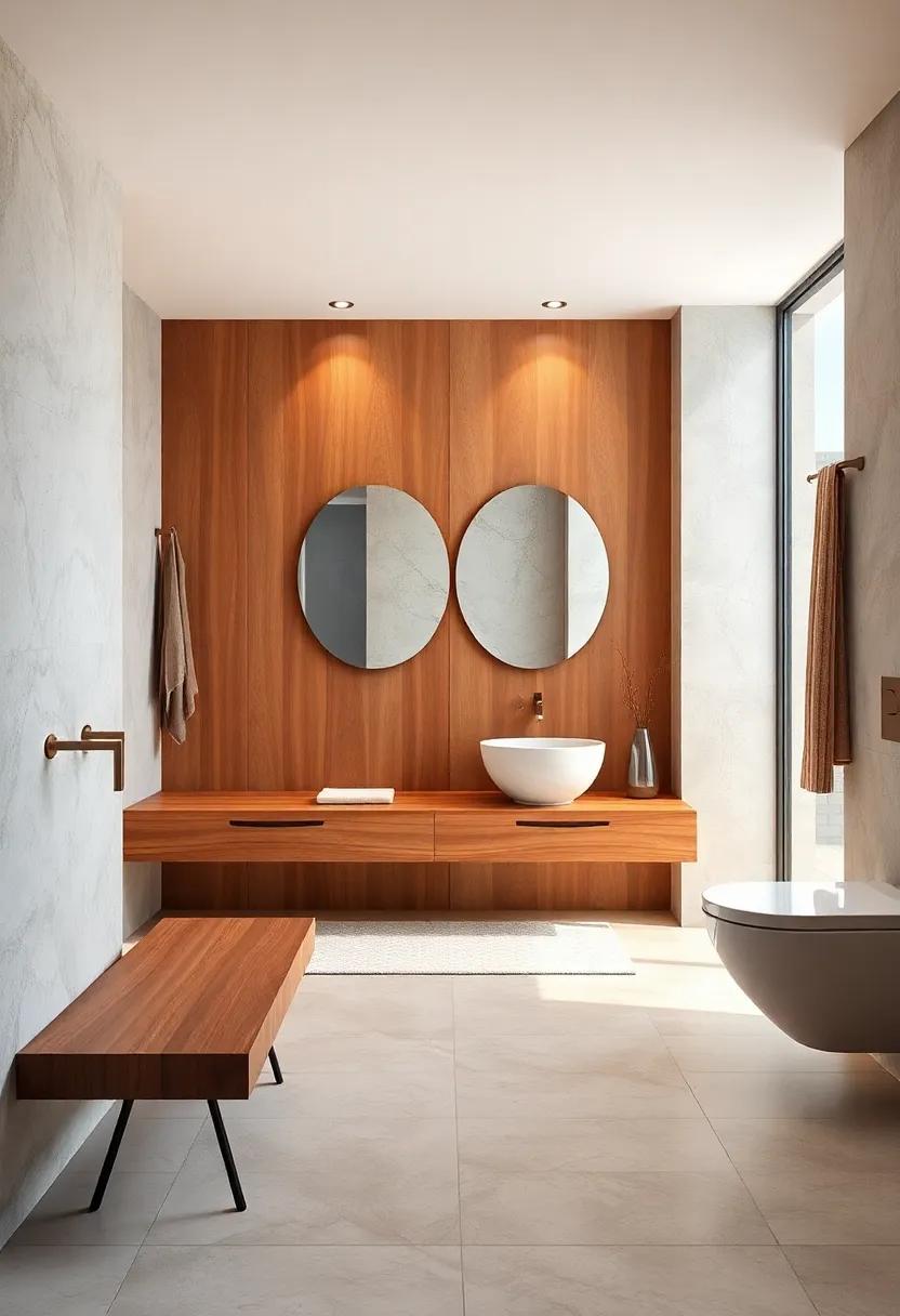 Floating ‍Wood Bench: Incorporate a floating‌ bench made from rich⁢ wood to create a functional​ yet stylish area in your bathroom