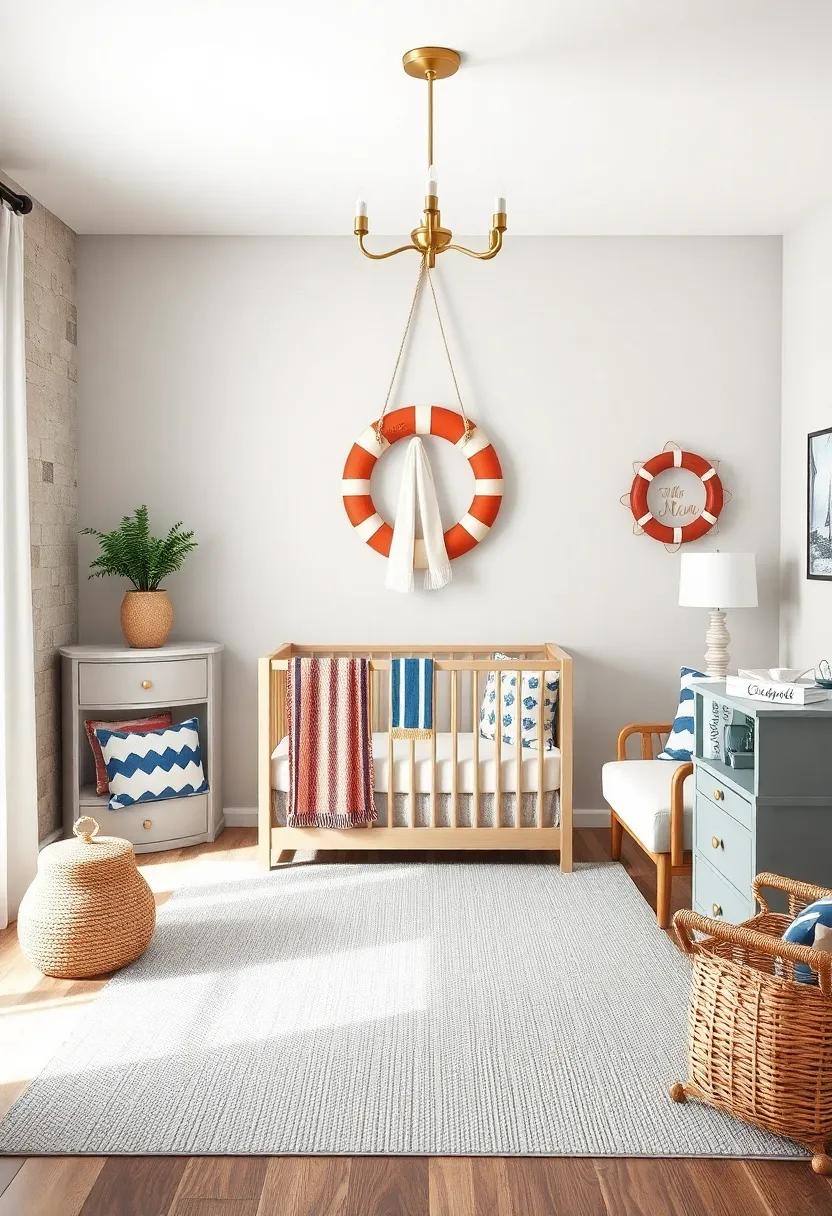 Life Preserver Touches - Incorporate ⁣life preserver ⁤décor elements for a vintage ⁤nautical touch, perfect for displaying your baby's‌ name or a‌ special message