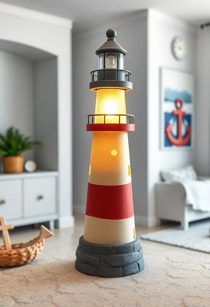 Lighthouse Night Light - Use a whimsical lighthouse-shaped night light to cast a soothing glow and encourage sweet dreams of ocean‍ adventures