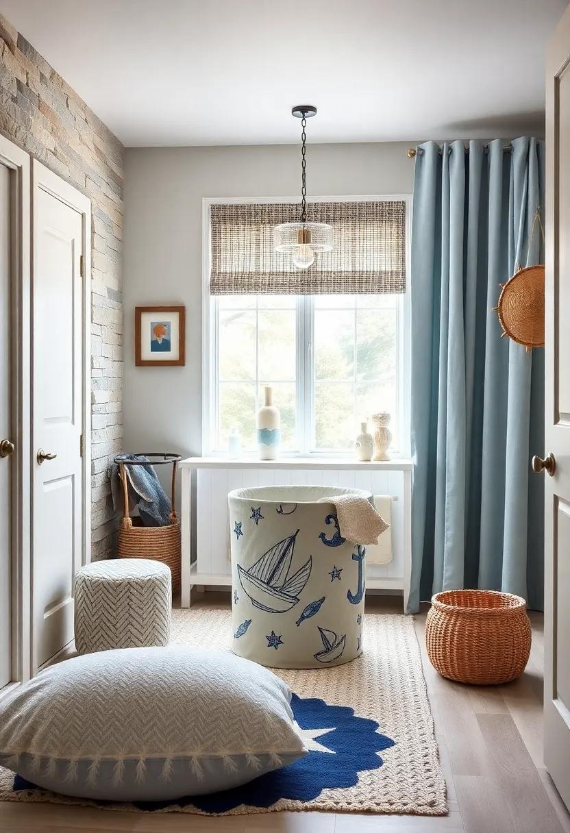 Nautical-Themed Laundry Hamper - choose a laundry hamper featuring ocean motifs to ​blend effortlessly with your ⁤nautical décor