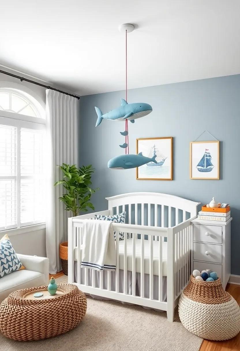 Whale ⁢Mobile - Hang a charming⁤ whale mobile⁢ above the⁣ crib to ‍stimulate your baby's visual senses and​ add movement to the room