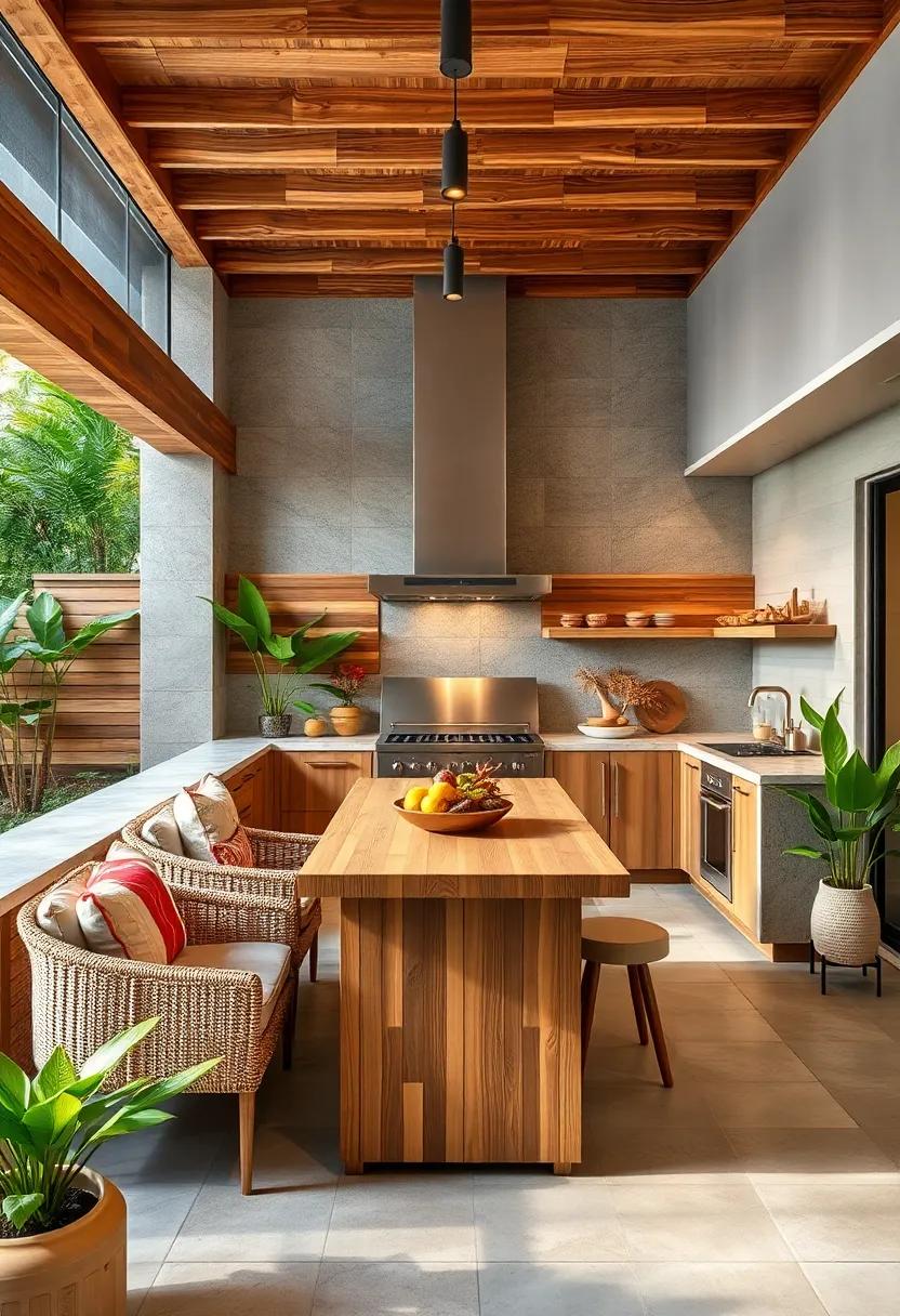 Bamboo‌ - A sustainable and lightweight option,⁣ bamboo brings a modern, tropical feel to your outdoor kitchen while being environmentally conscious