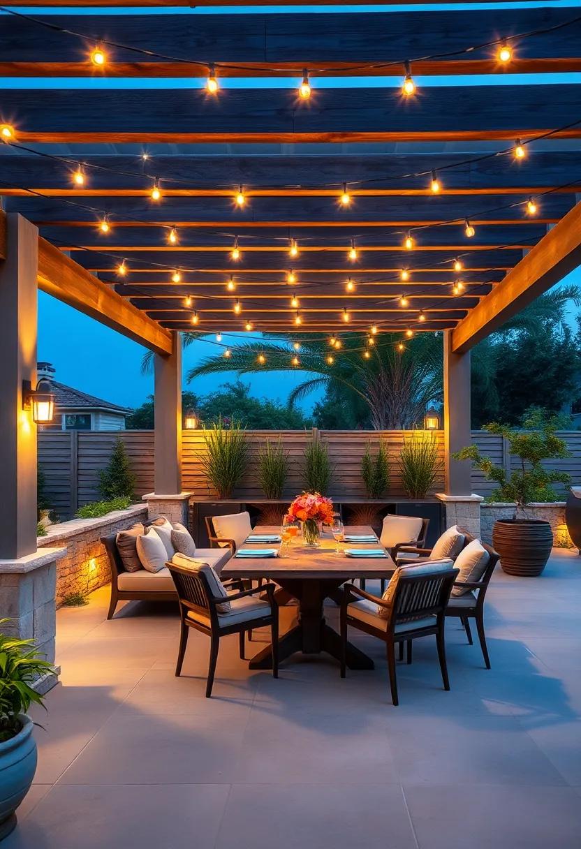 Elevated Aesthetic: Hang ⁤string lights‌ from the rafters of a⁤ pergola ‌to ⁢add ⁤height and elegance⁤ and also a warm ambiance for dining
