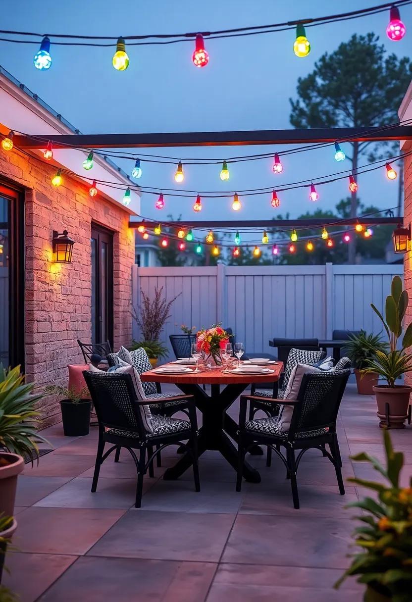 Colorful Ambiance: Experiment with multicolored string‌ lights⁢ to bring a​ burst of fun⁤ and vibrancy to your⁢ patio dining experience