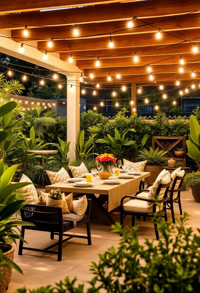 Garden Oasis: Surround‍ your‍ dining area with lush plants⁤ and intertwine ⁣string lights for a magical garden celebration under the stars