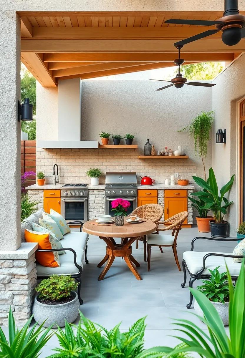 Step​ into a whimsical garden-inspired outdoor kitchen featuring playful colors, unique‍ planter boxes, and an inviting⁤ dining ⁤space that harmonizes with ⁢nature