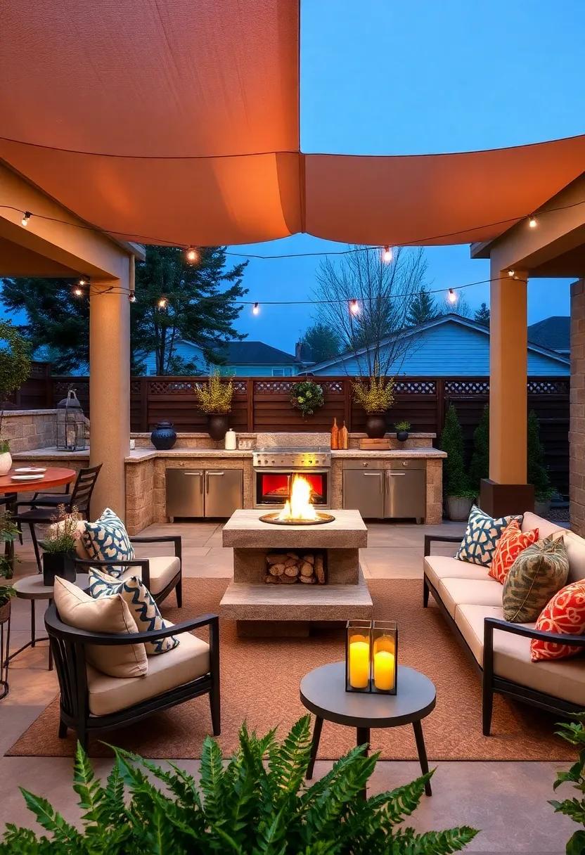 Discover a sumptuous fire pit dining⁣ area that turns your outdoor space into a cozy⁢ retreat, perfect‍ for ⁣intimate dinners and ‍late-night stories​ under the ‌stars