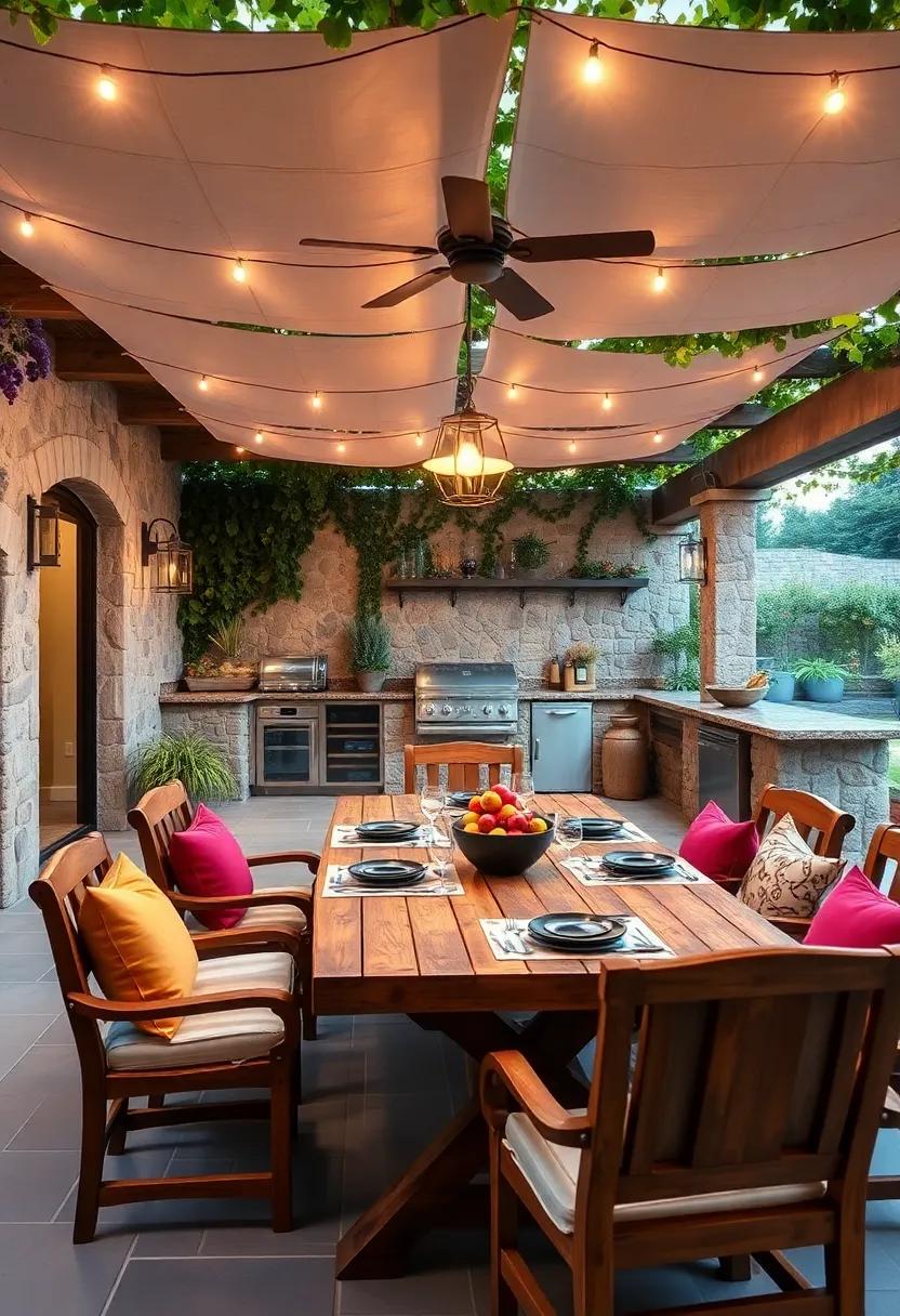 Bask in the⁢ beauty of⁣ a rustic vineyard-inspired patio ⁣complete with a grape ‌arbor, handcrafted ⁢wooden dining table,⁢ and an⁣ outdoor kitchen designed ‌for wine ⁢lovers