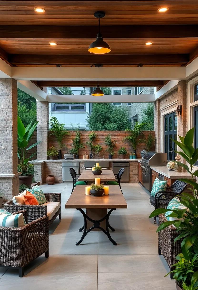 Celebrate the⁢ spirit of community in⁣ a large communal outdoor kitchen equipped ⁤with ‌multiple grills and big dining tables, designed for ⁣potlucks and everyday ⁢gatherings