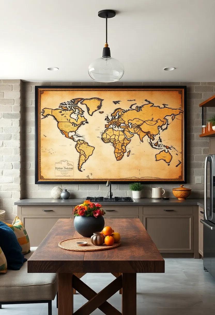 Old‍ World Map Collage: Frame vintage‌ maps of culinary regions around the world to inspire your⁣ cooking adventures and⁢ add⁤ a global flair to your kitchen
