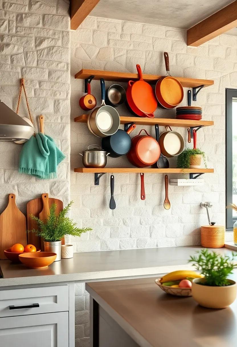 Pots and Pans Wall Art: Hang colorful pots and⁢ pans on ​open⁢ shelving or brackets, turning your ‌cookware into an artistic​ display that’s also ​practical