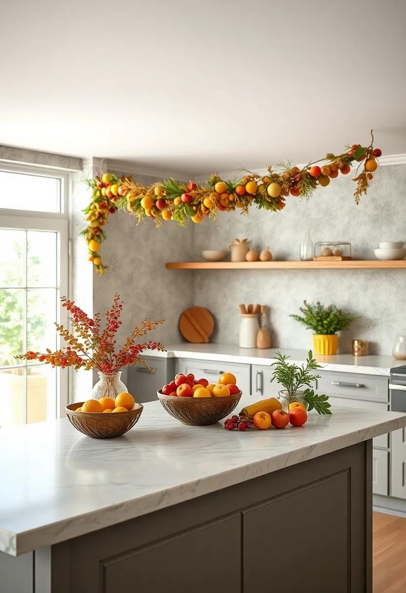 Seasonal Garland‍ with ⁢Dried⁢ Fruits: Create a garland using‌ dried fruits and herbs to drape along your ⁢kitchen,⁣ bringing a touch of nature​ indoors throughout the year