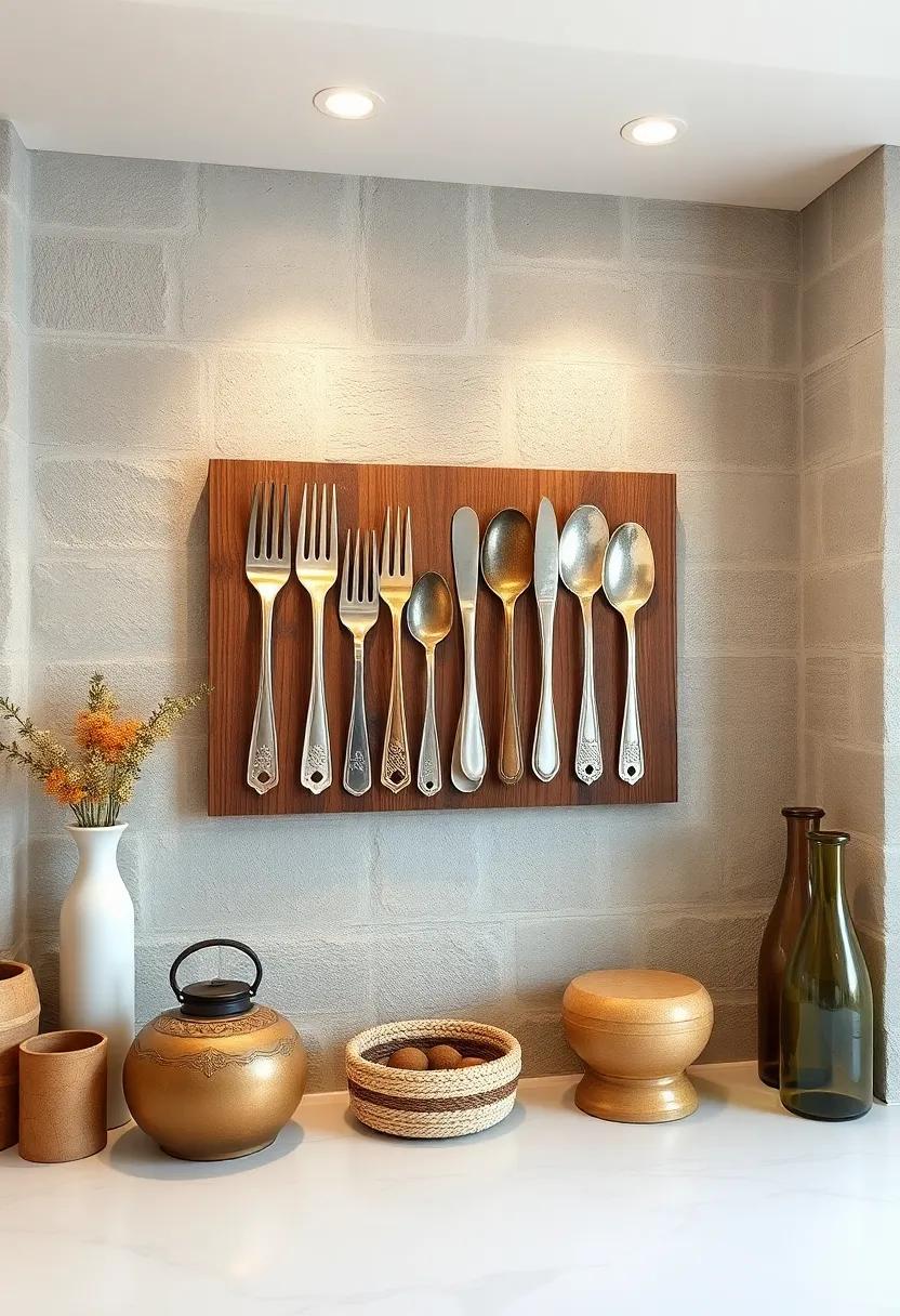 Vintage Fork ‌and Spoon Set Display: Arrange ‍a collection of mismatched forks and spoons on a wooden plaque to​ create a charming‌ and nostalgic​ wall display