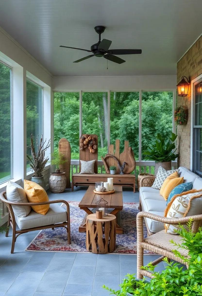 Seasonal decor Rotation: Change your porch decor with the⁢ seasons, using wood accents like pinecones and branches for a constant nature connection