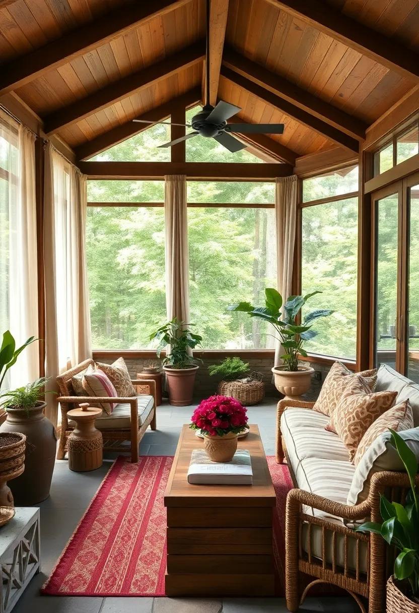 Screened Sunroom Sanctuary: Use sheer curtains and wooden frames to create a soft, inviting⁣ space that feels like a natural extension of your home