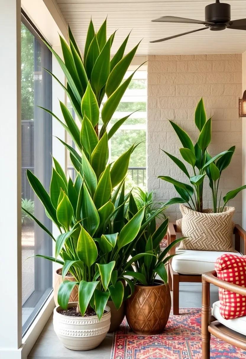 Calathea - The colorful, patterned leaves of a Calathea mimic the hues of tropical foliage and thrive in humidity, making them well-suited for a screened environment