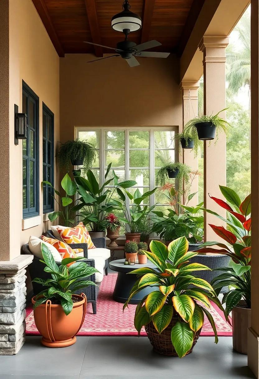 Croton - Vibrant and diverse, Croton's colorful, variegated leaves can add a splash of brightness to your porch, creating an eye-catching display