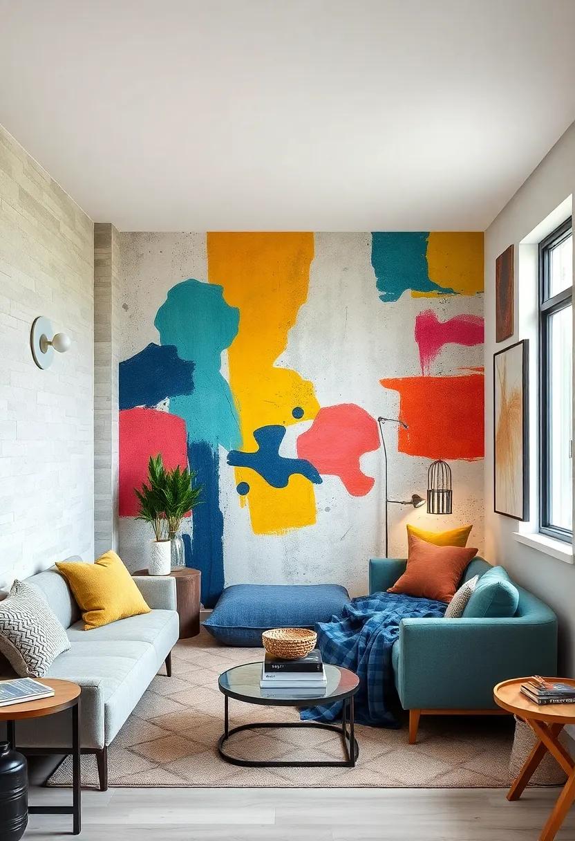 Artistic Expression: Create a‌ mural⁤ that mimics an abstract painting, allowing ⁢your walls to become a​ canvas for vibrant colors and ⁣bold shapes⁣ that express your personality
