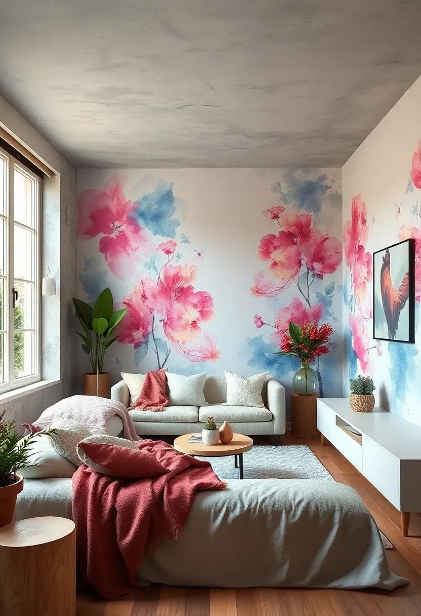 ethereal Watercolors: Utilize soft ​watercolor techniques in your ‍mural ⁣to ⁣create an airy and dreamy ​atmosphere, making the room feel larger and more peaceful