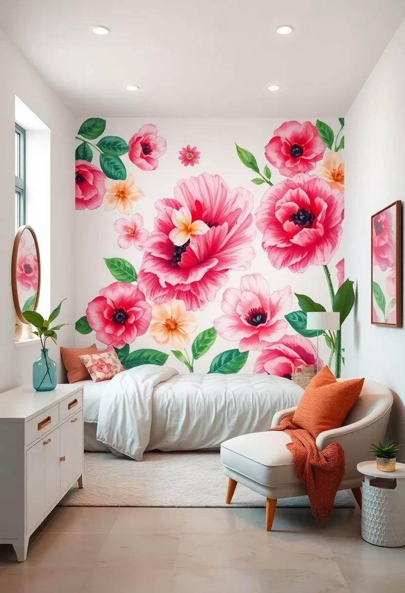 Floral fantasy: Surround yourself with beautiful blooms by ⁢painting a ‍large floral mural⁤ that brightens your room and brings a touch of nature indoors
