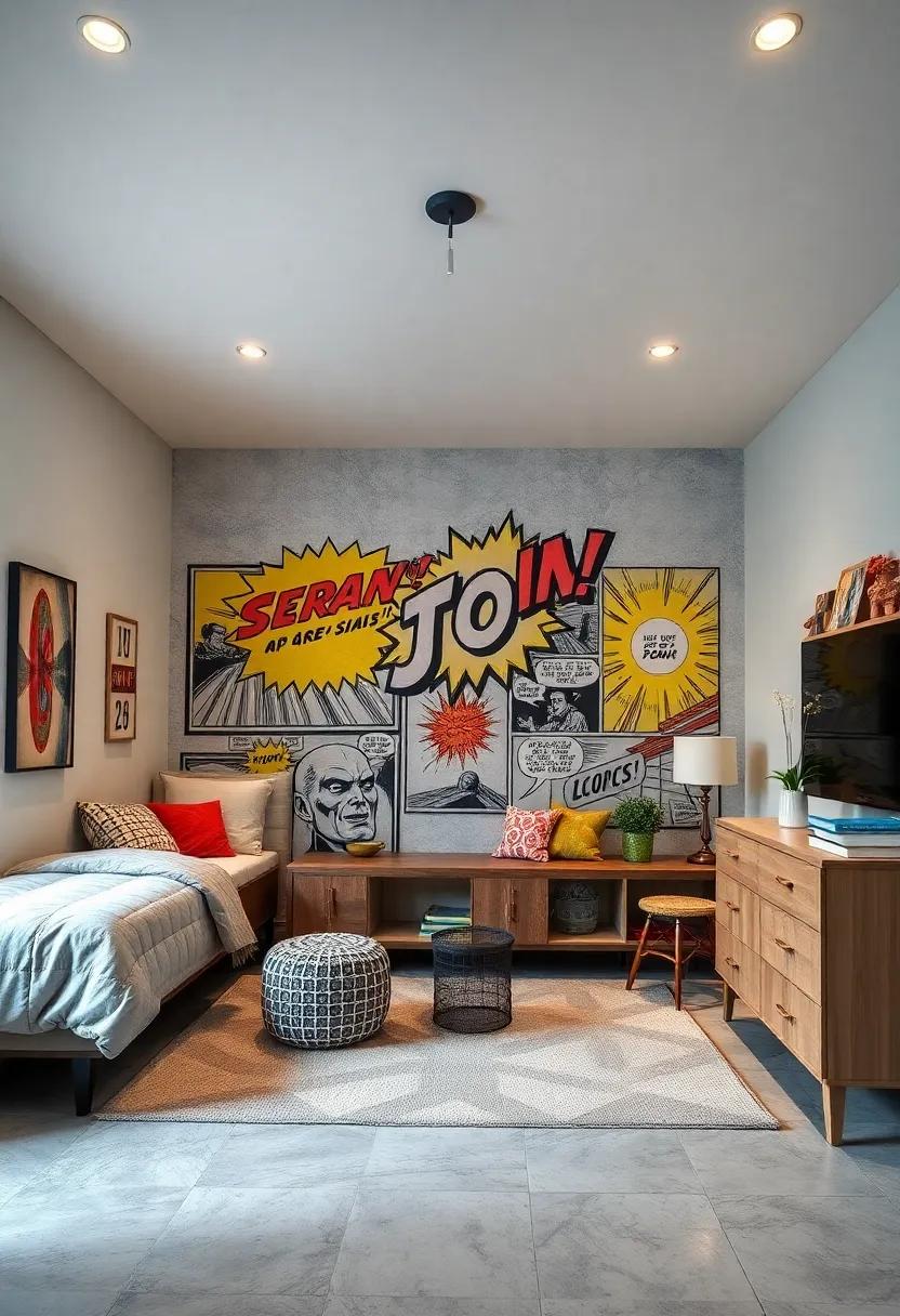 Retro Comic Strip: Bring comic book flair to your walls with a ⁢mural depicting colorful panels from your favorite stories, blending fun and nostalgia seamlessly