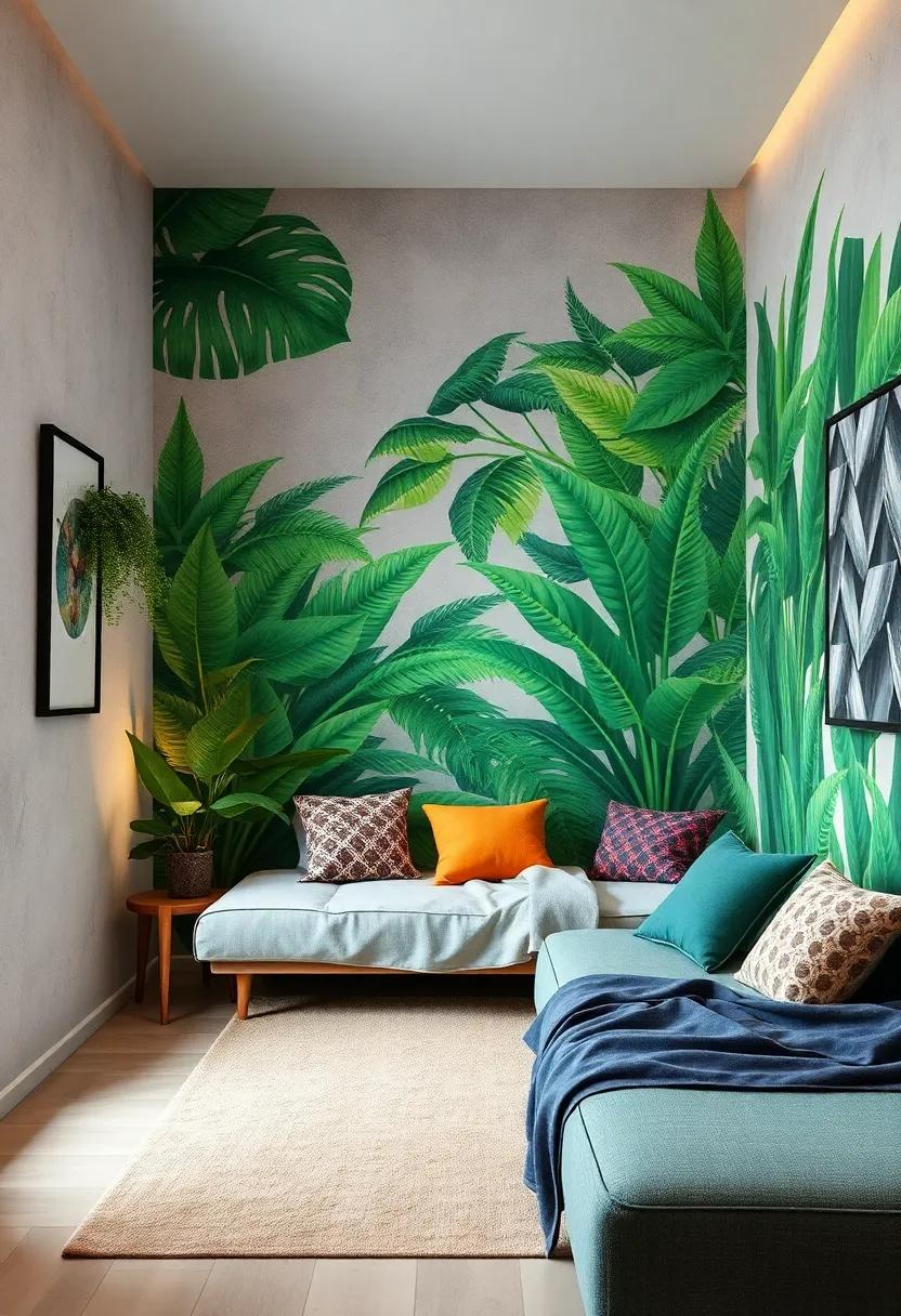 Urban jungle: ‍Add a‌ touch of ‍greenery with a mural depicting lush tropical plants, bringing life and freshness to your space while complementing your existing decor