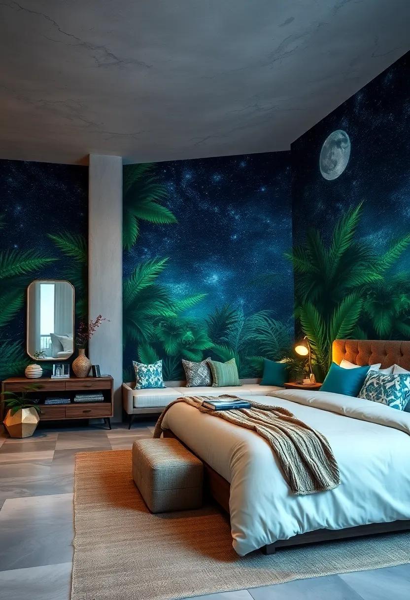 Starry Night Tropics: ‍Bring a‌ celestial element to your tropical theme with wallpaper that merges lush greenery with a starry‍ night ‌sky ​for ​a​ magical effect