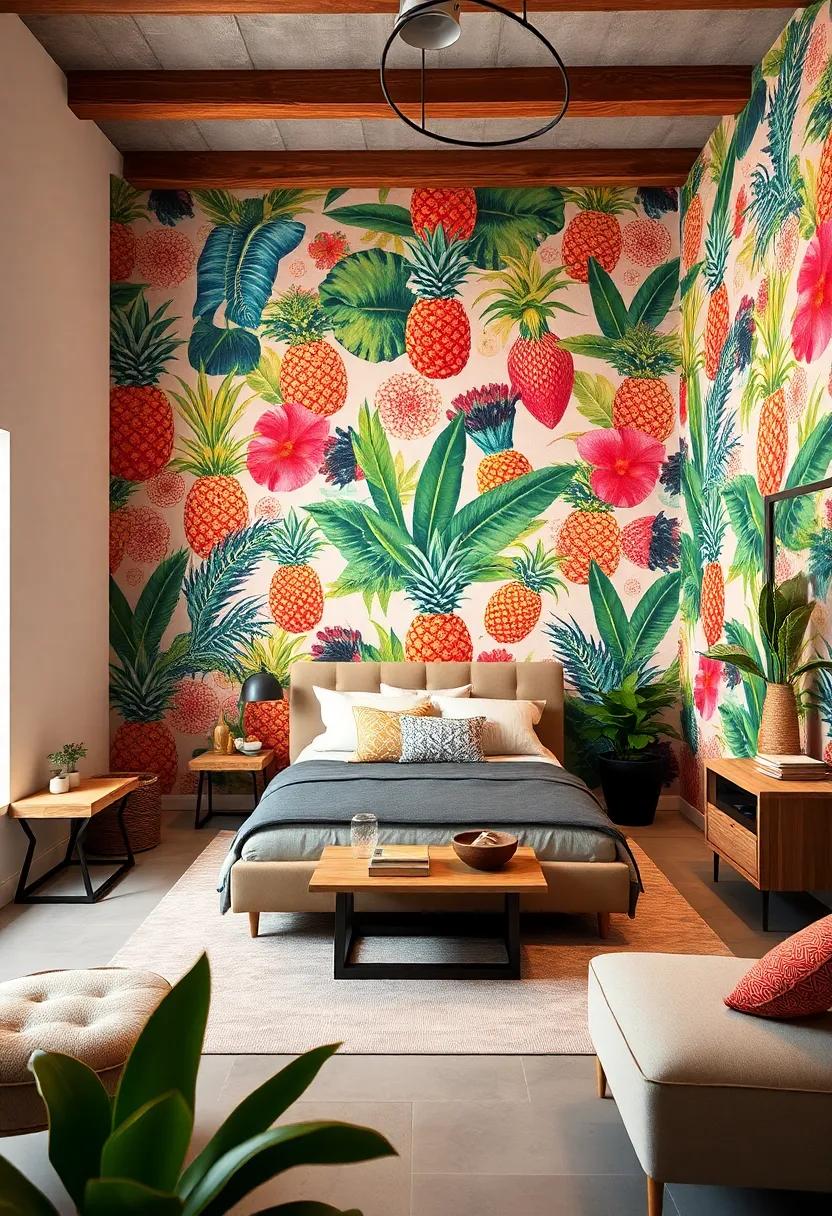 Tropical Fruit: Brighten your‌ walls with fun wallpaper showcasing ⁣tropical fruits ⁣like pineapples, mangos, and bananas, bringing a playful energy ‌to the room