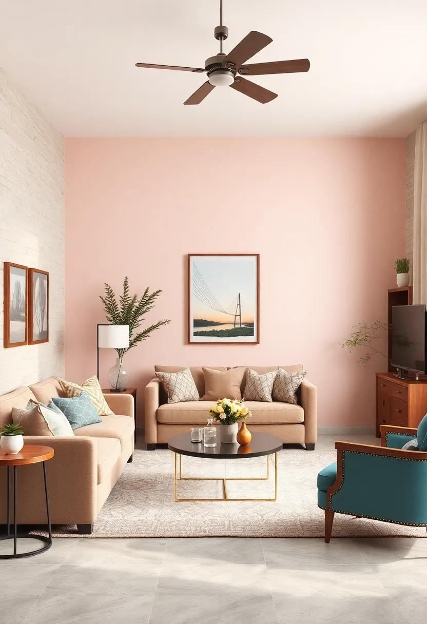 Country Comfort: A soft⁣ pastel accent ‌wall combined with vintage furnishings charms in country-inspired aesthetics,creating a welcoming ‌living room for gatherings