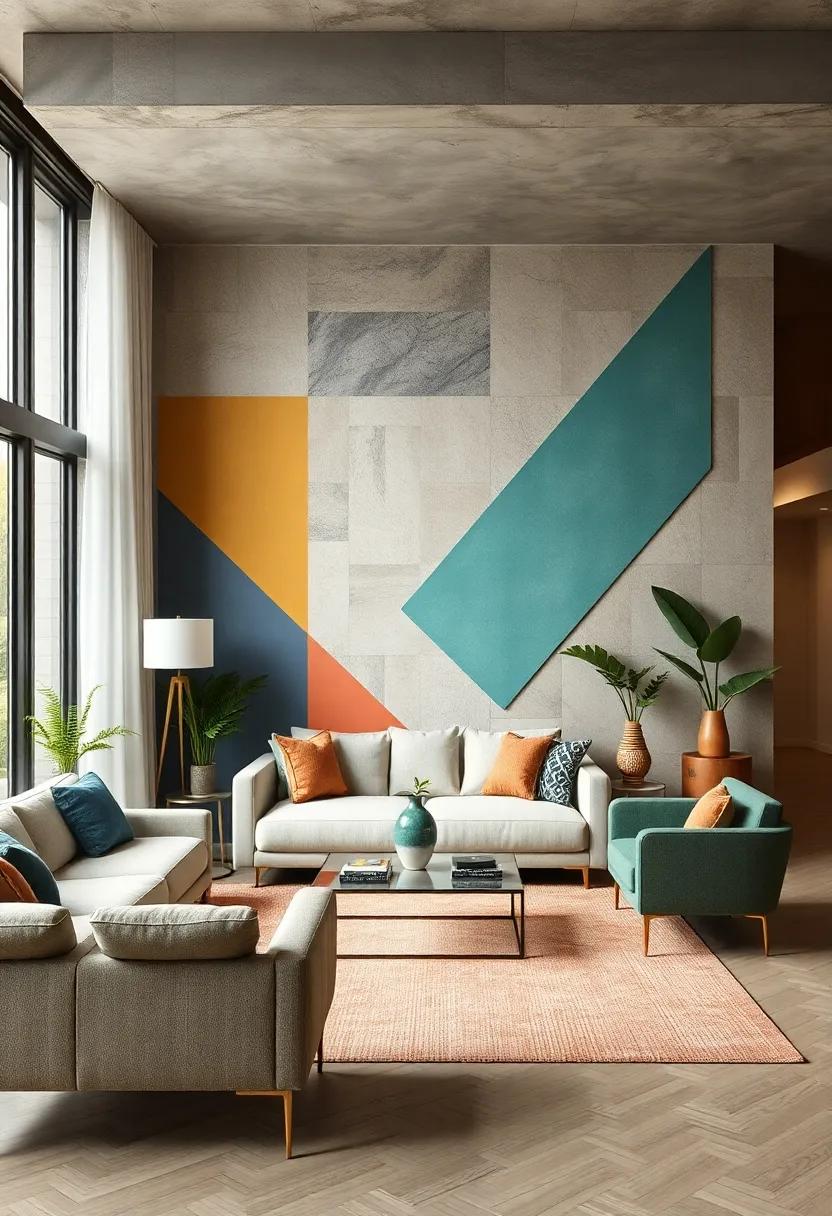 Eclectic Charm: Mix textures and patterns with a vibrant geometric​ accent wall that captures attention and reflects a playful spirit, ideal for creative ⁢souls