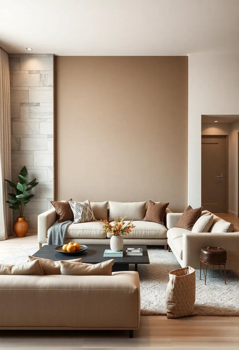 Sophisticated Neutrals: A taupe accent wall complements cream and beige‍ tones, crafting a soft and elegant ‌atmosphere‌ that​ invites warmth and comfort
