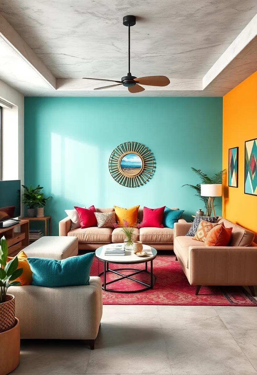 Whimsical‍ Brights: A candy-colored accent wall pairs perfectly with eclectic décor, allowing personality‌ to shine in every corner of the living room