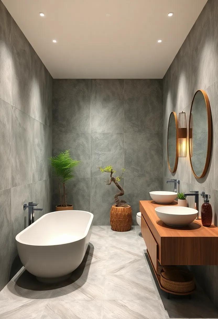 Bathroom Decor: The artistry of incorporating traditional elements like bamboo and bonsai into bathroom spaces