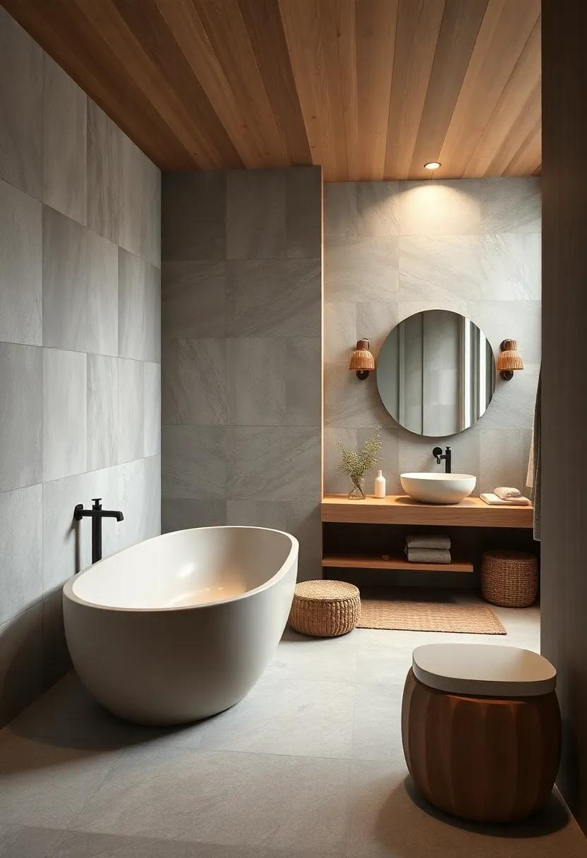 Natural Materials: The use of wood and stone in bathroom design to create a serene atmosphere
