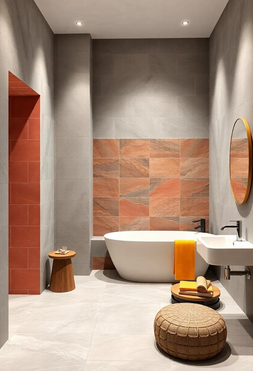 bold Color Choices: Experiment with colorful​ stone materials to bring a vibrant twist to your bathroom ⁣while featuring a ⁤clean-lined tub as a counterbalance
