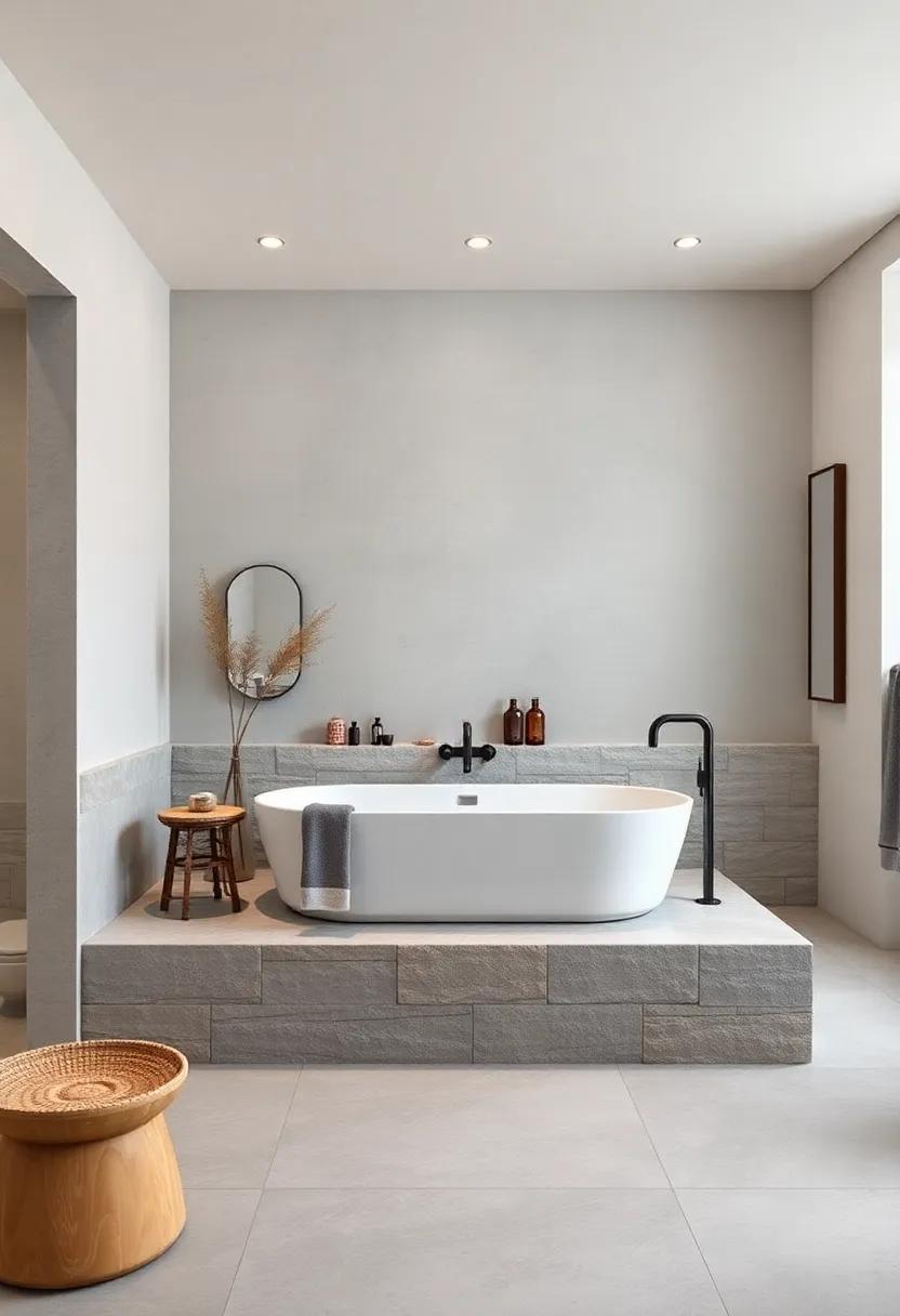 elevated Platforms: ⁤Design an elevated ⁢platform for⁤ your tub⁤ with stone trim, creating ⁢a dramatic effect⁣ that draws ‌the‍ eye and elevates⁣ the bathing experience