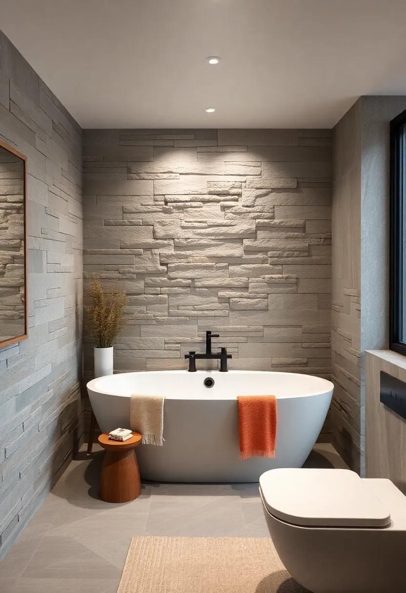 Textured Walls: Use a⁣ mix of smooth ⁤and rough stone ⁢finishes as wall‍ accents around your⁢ tub for an intriguing, layered effect that invites relaxation