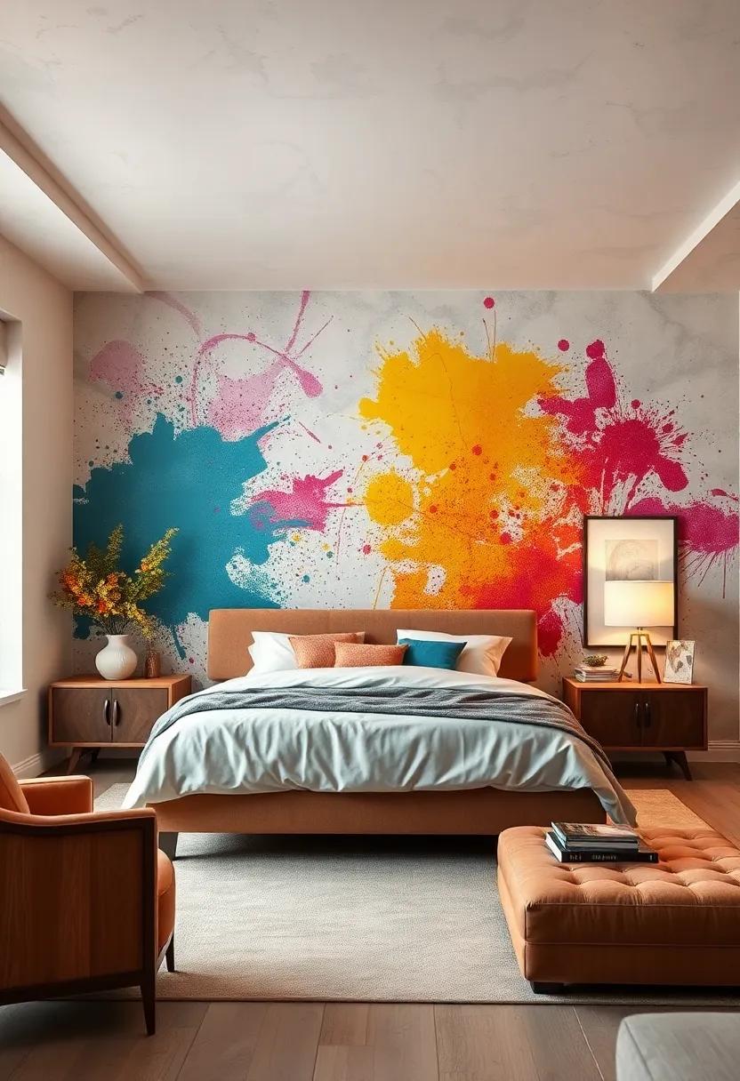 Artistic Splatter: Experiment with paint splatter techniques for an artsy and vibrant wall that reflects your personality