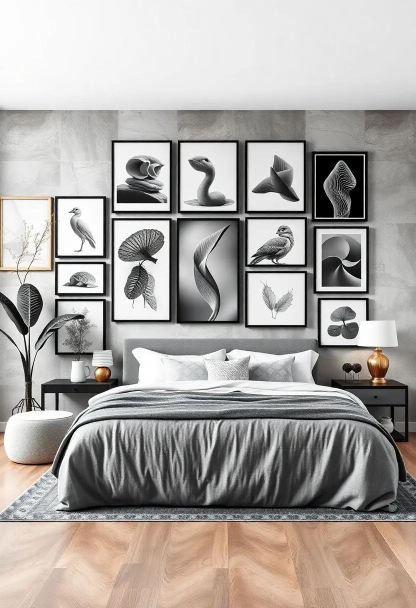 Gallery Wall: Create‍ a dynamic gallery wall by mixing various black and white art styles, including photos, prints, and illustrations for an eclectic look