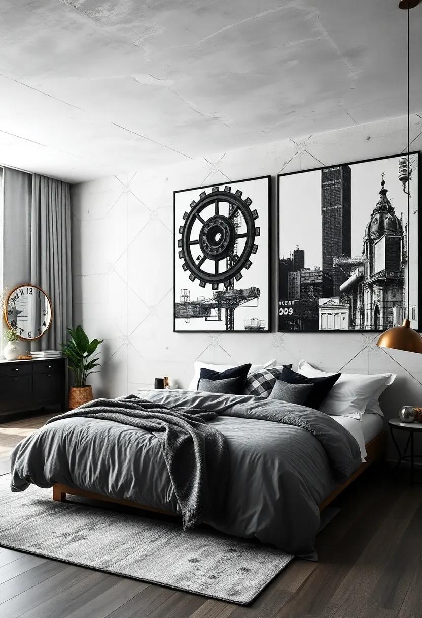 Industrial Chic Prints:⁤ Enhance your urban decor with industrial-themed black and white ‍art, such as gears, machinery, or urban landscapes