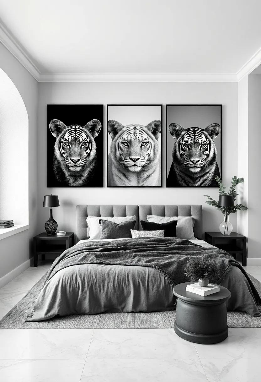 Monochrome Animal Portraits: ‍Hang striking animal portraits in black and white that can add a dramatic and artistic ‍flair‌ to your space