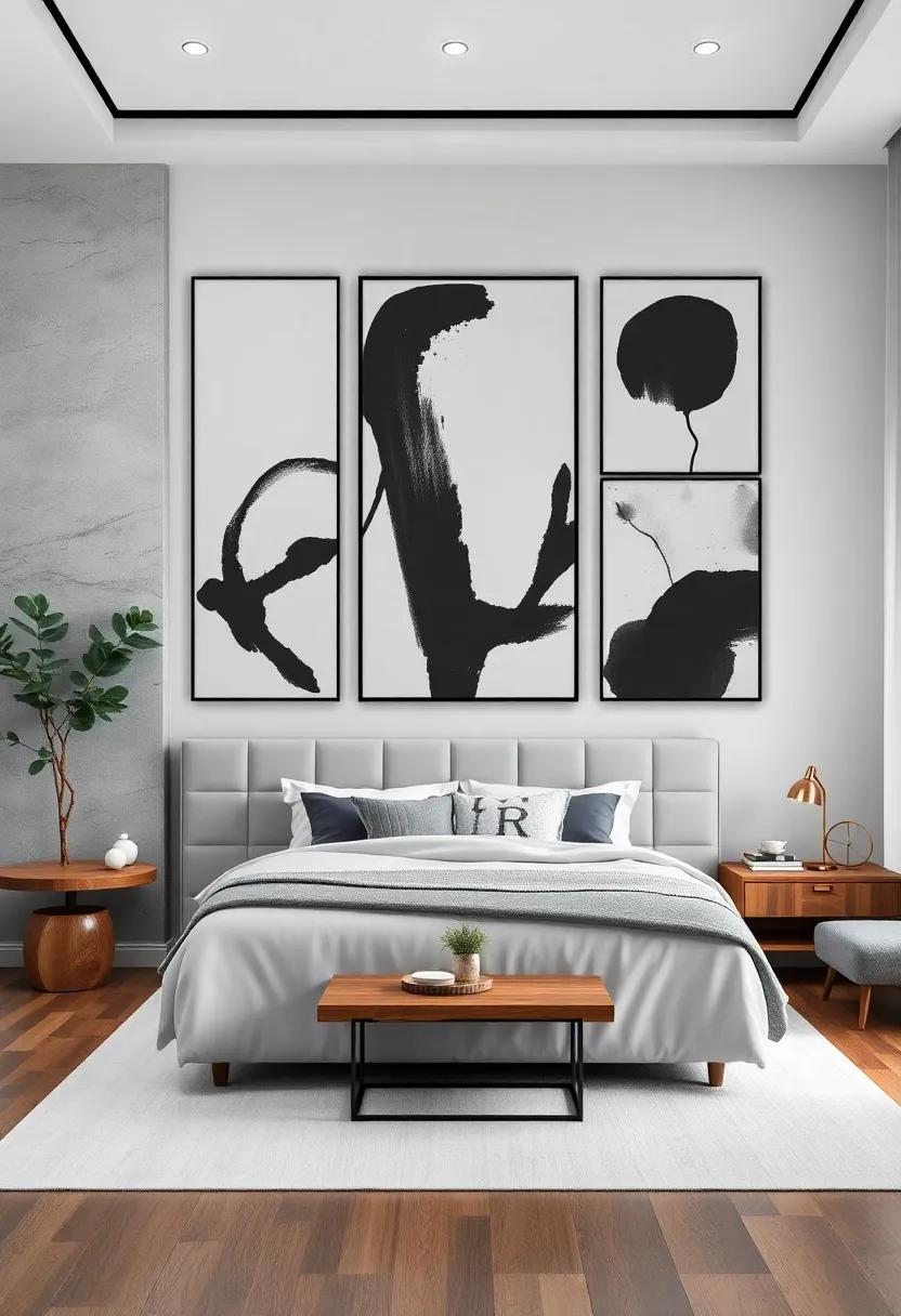 Abstract Monochrome Prints: Choose bold abstract ⁣art pieces that play ‍with shapes and lines, creating a striking focal point that draws ⁢the eye