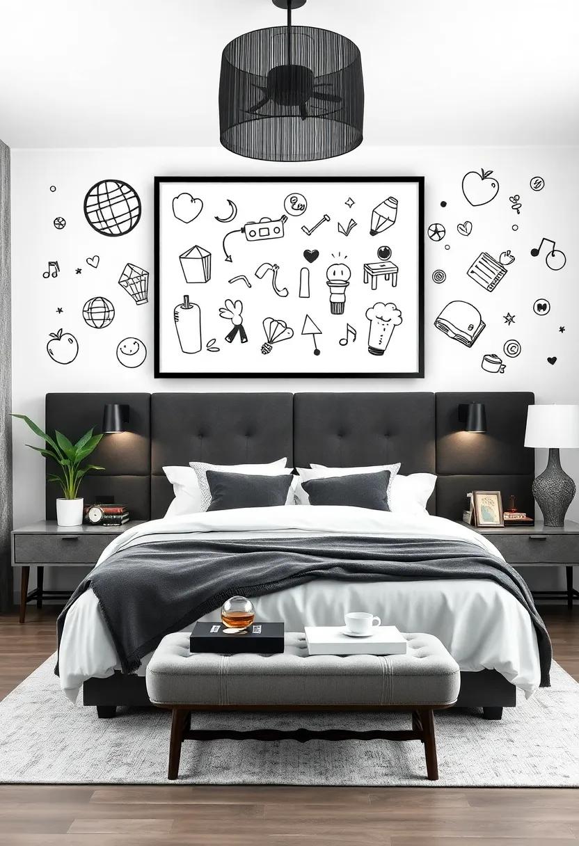whimsical Doodles:⁤ Integrate fun ⁤doodles ‍or cartoon-like sketches in black and white that add a light-hearted touch ⁣to the overall ⁣decor