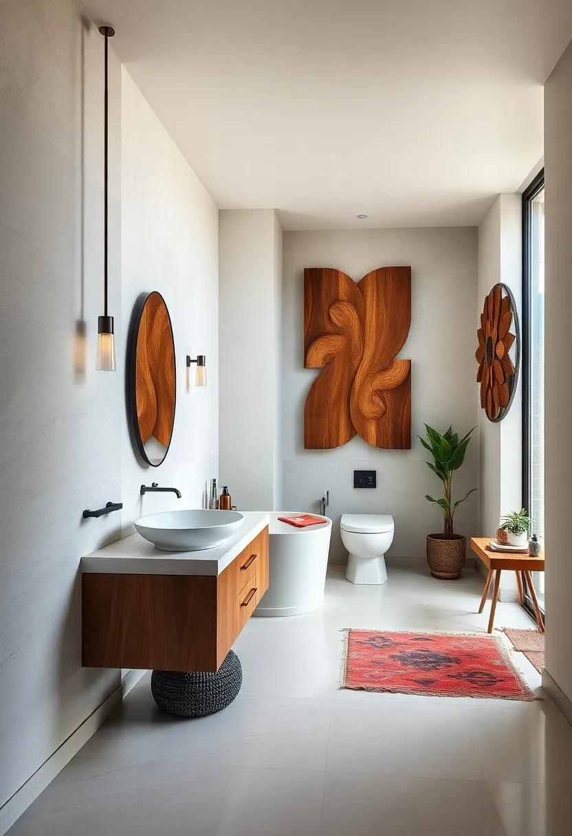 Artistic⁢ Flair: See how creatively crafted wood​ art installations can serve as focal points, transforming walls into canvases that⁣ elevate ⁣the entire bathroom