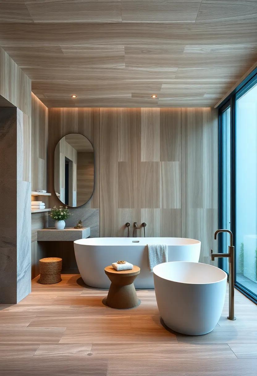 Floor to Ceiling: Elaborate wood tiling wraps around the space, making this contemporary bathroom ⁢feel both expansive​ and ⁣intimate, a perfect blend of style and comfort