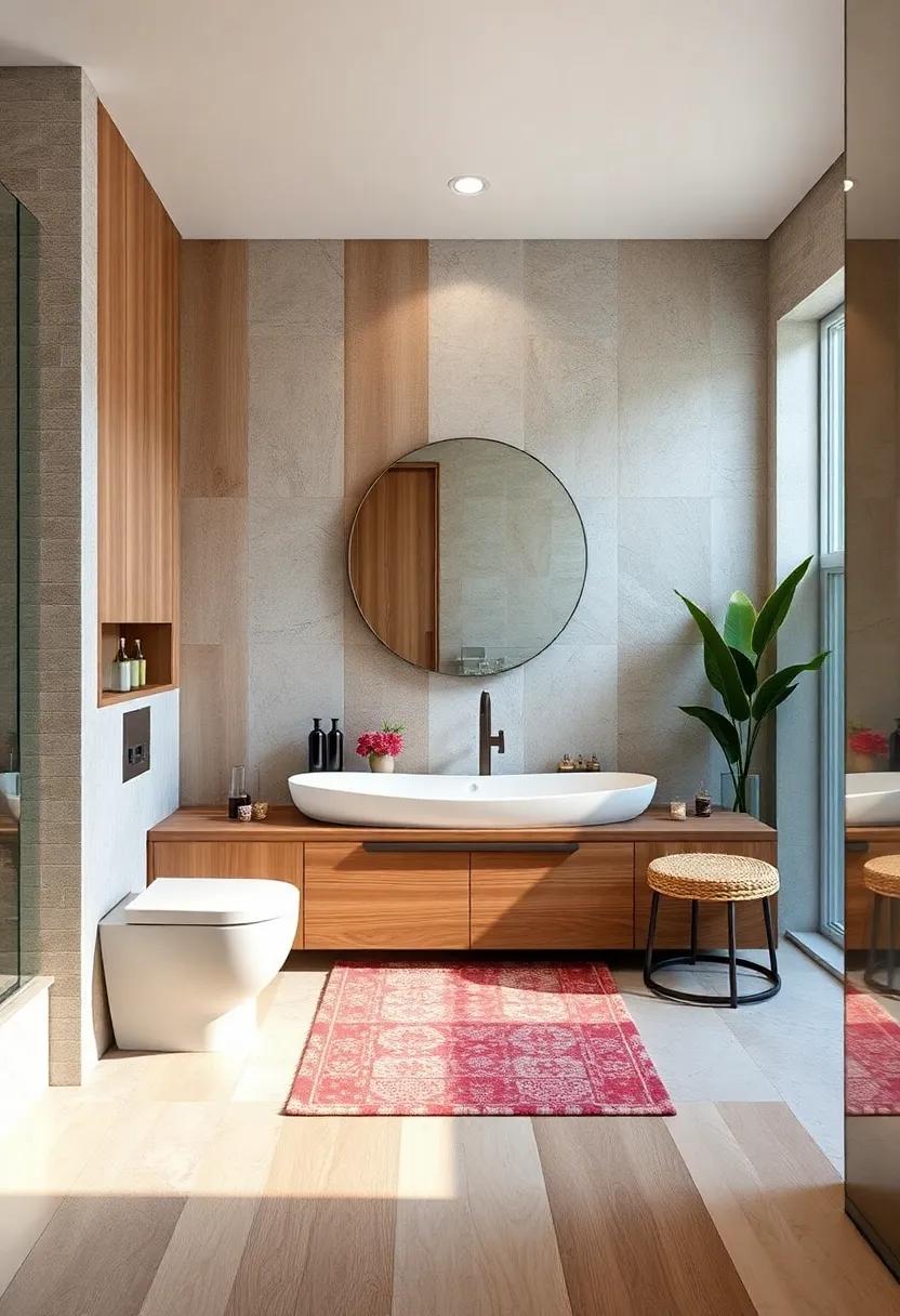 Layered⁤ textures: A ‍playful⁤ mix of materials, including⁣ wood, metal, and glass, creates‍ a dynamic bathroom space⁢ that captivates with its rich texture and depth