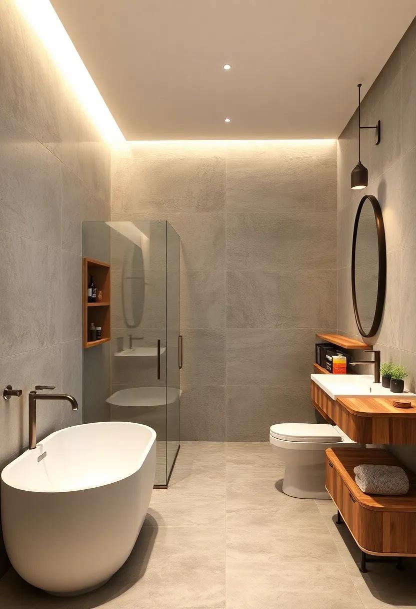 Vintage Revival: A mix of contemporary and ⁤vintage styles shines through⁢ in this ⁤bathroom‌ where aged wooden accents ⁤bring ⁤character to or else ⁤sleek surfaces