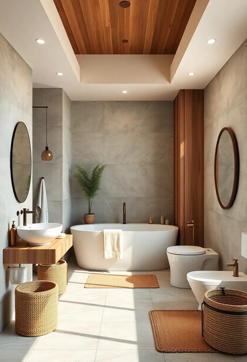Zen Retreat: This bathroom features wooden elements that blend⁢ seamlessly ‌into the calming color palette, promoting a sense of harmony ⁣and peace