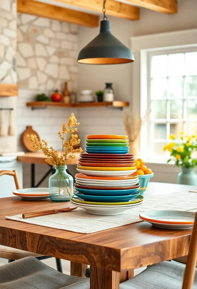 Creative Plate stacking: ‌Stack colorful plates or bowls ⁢stylishly on‌ the table, showcasing your beautiful dishware while saving‍ space